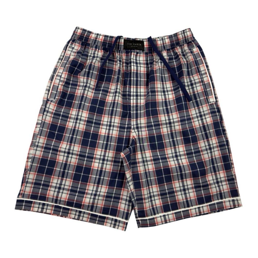 Ted Baker Sleep Shorts Mens Medium Blue Red Plaid Boxer Style Pajama Shorts